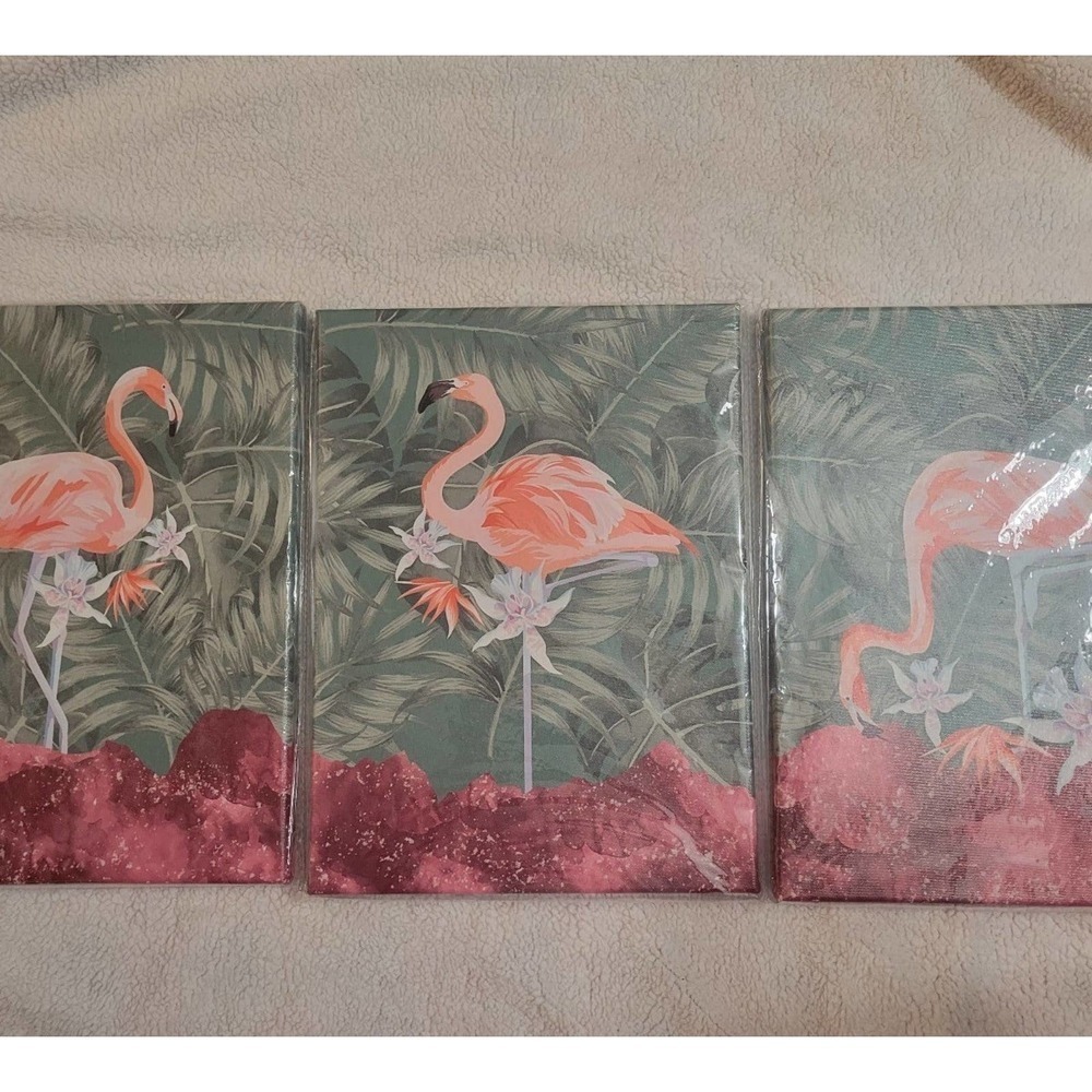 Set of 3 wall art flamingo canvas